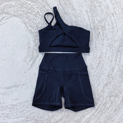 Women's 2 PCS Sports Yoga Set Sexy Sport Bra High Waist Sports Pocket Shorts Gym Fitness Sleeveless Workout Suit Sporstwear