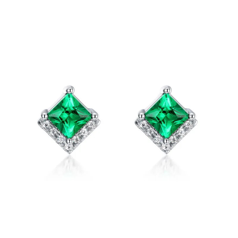 Real 1CT Laboratory Cultivation Emerald Earrings for Women 100% 925 Sterling Silver Diamond Fine Jewelry Gift Wholesale