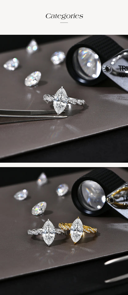 3.0CT Marquise Cut Moissanite Engagement Rings For Women 14*7mm Lab Diamond S925 Sterling Silver Wedding Party Jewelry