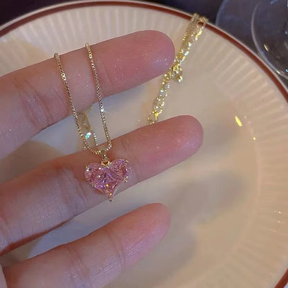 Y2K Accessories Fashion Peach Heart Water Drop Pendant Necklace Pink Crystal Egirl Sweet Cool Clavicle Chain Aesthetic Jewelry