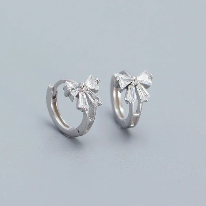 925 Sterling Silver Sweet Korean Bow Huggies Hoop Earrings for Women Fashion Cute Teen Birthday Party Girl Jewelry Gift