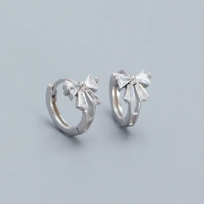 925 Sterling Silver Sweet Korean Bow Huggies Hoop Earrings for Women Fashion Cute Teen Birthday Party Girl Jewelry Gift