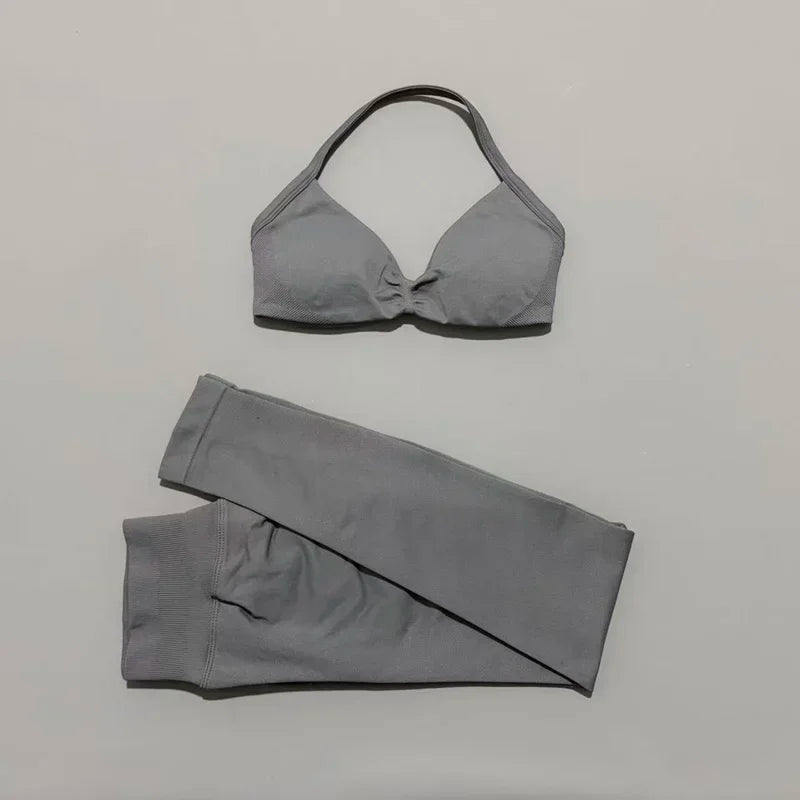 2 Pcs Seamless Yoga Sports Set for Women Resistant Backless Bra Pilates Fitness Workout Running Leggings Gym Suit
