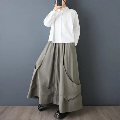 2026 New Solid Color Spring And Summer Feminine Temperament Zipper Fashion Loose Irregular Drawstring Elegantankle-length Skirt