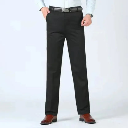 Summer Thin Autumn Thick Men's 100% Cotton Straight Suit Pants Loose Trousers Business Solid Khaki Casual Brand Clothes GOZBKF