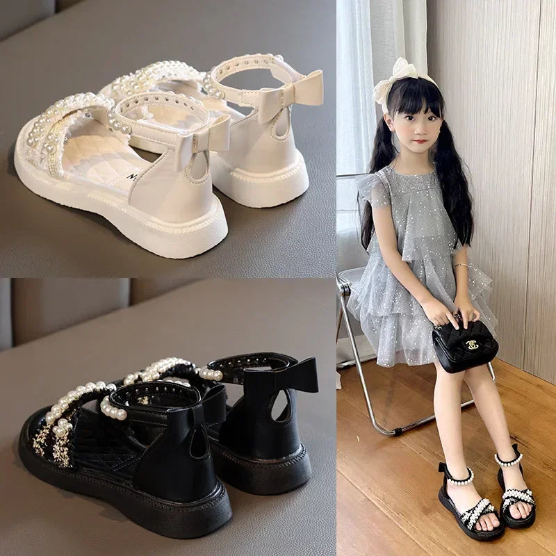 Children's Sandals Summer Girls Princess Causal Bowtie Roman Sandals Fashion Sweet Kid Party Non-slip Open-toe Sandals Hook Loop