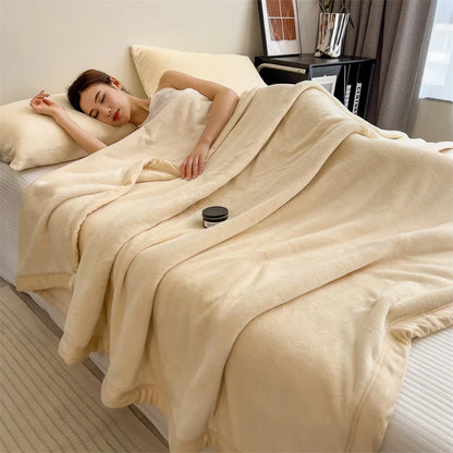 Double Layer Solid Color Milk Velvet Blanket Autumn Winter Thicken Warm Plush Blanket for Bed Sofa Single Double Thick Bed Sheet