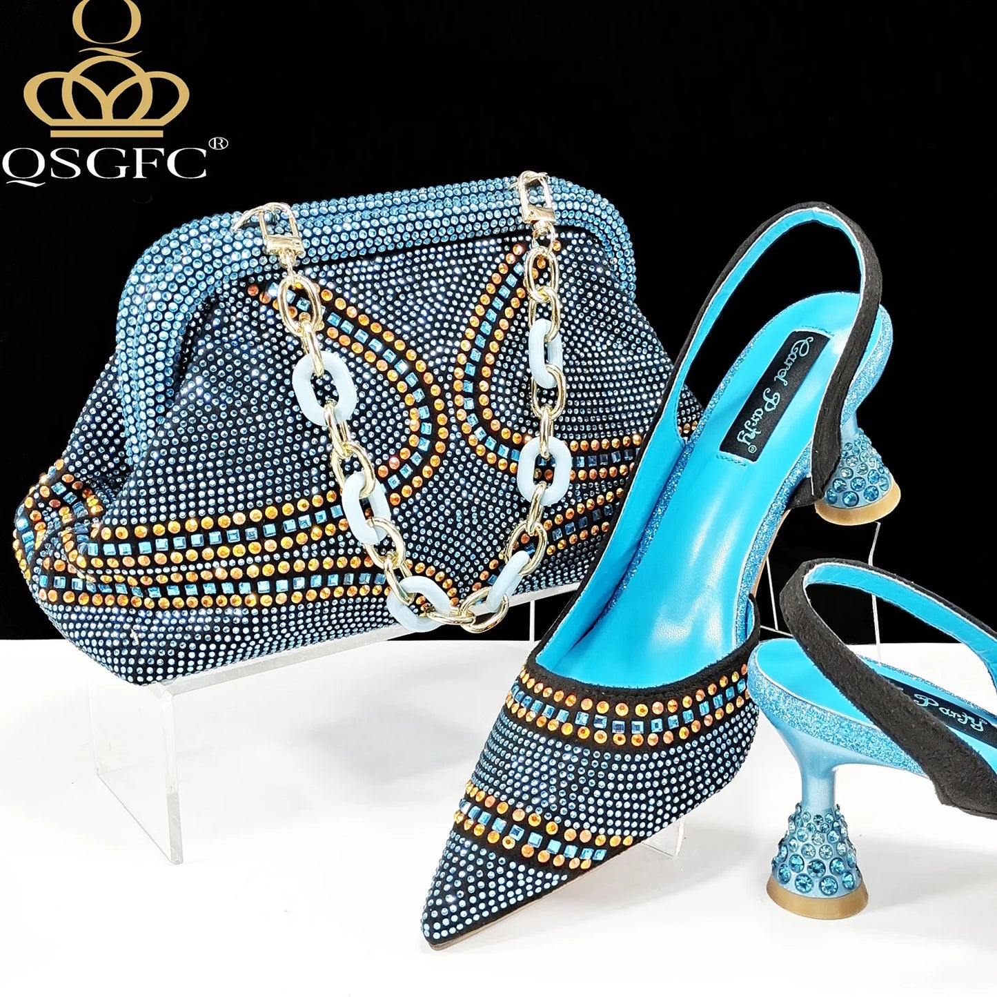 Sky Blue Pointed Toe 2024 New Arrivals Women High Heels Sexy Ladies Shoes and Bag to Match Italian Pumps for Wedding