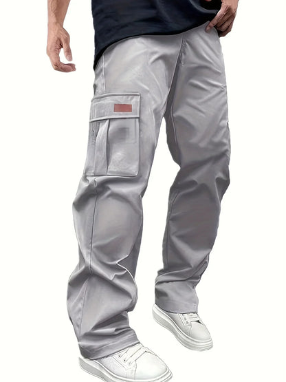 2025new men's workwear pants, European and American men's loose straight casual pants, men's workwear pocket pants
