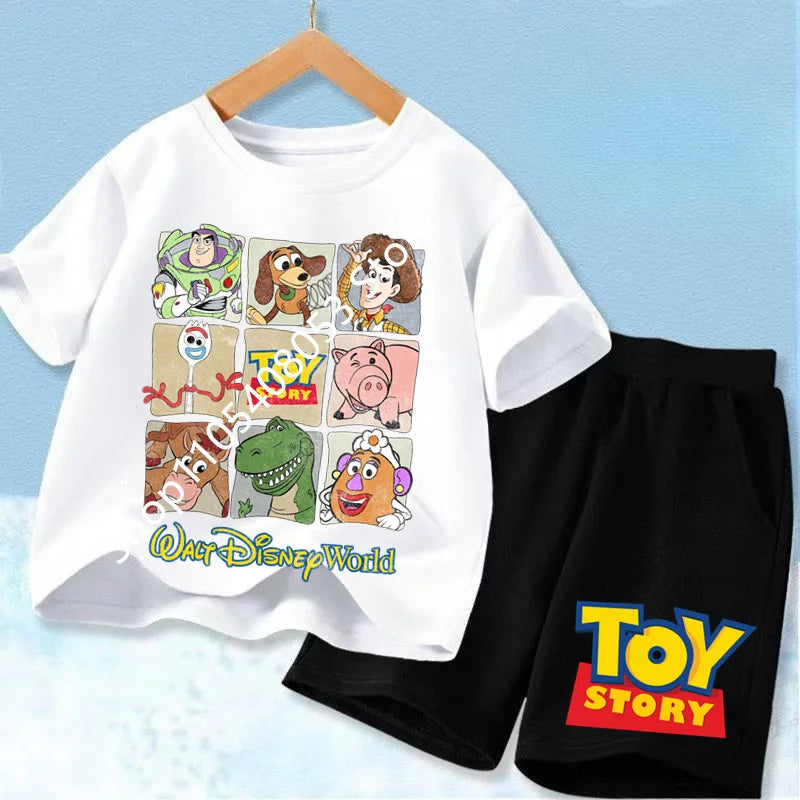2026 Cute Toy Story Birthday Boy T-Shirt Set, Adorable Woody and Buzz Lightyear Design for Kids' Birthday Outfits