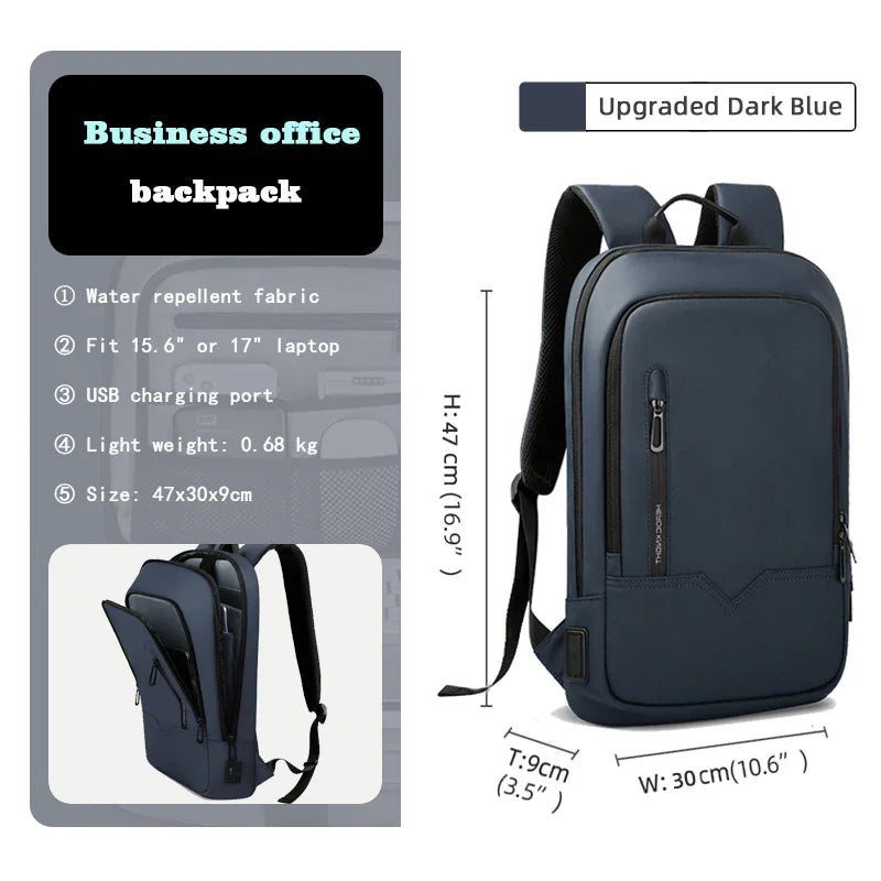 Slim Backpack For Men 15.6 Inch Laptop Bags Waterproof Minimalist Business Backpack With USB Charging Casual Travel Work Bag