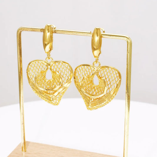 Gold Color Heart Jewelry Set Love Pendant Necklace Drop Earrings For Women Wedding Party 2026 Trending Hight Quality