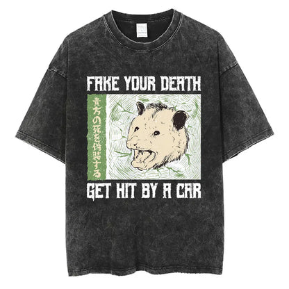 I Do Not Think Therefore I Do Not Am T-shirt Funny Japanese Style Opossum Vintage Washed T Shirt Unisex Fashion Humor T-shirts