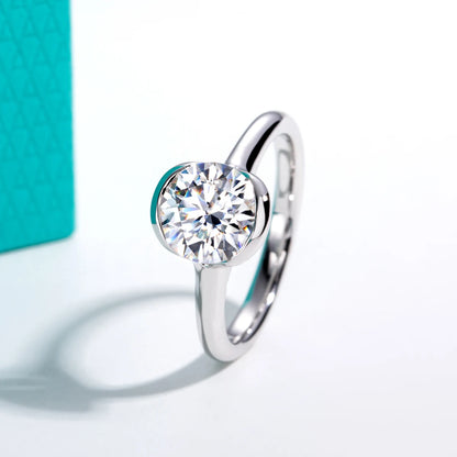 2ct D Color Moissanite Engagement Ring 925 Sterling Silver Half Bezel Setting Solitaire Promise Rings for Women Gifts