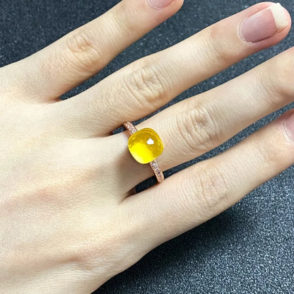 Ladies Square Candy Ring Slim Single Row Zircon Crystal Ring Platinum Plated Amethyst Jewelry Party Gift for Women