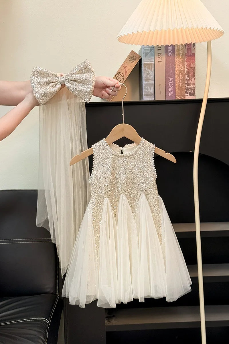 Children Girls Shiny Princess Dress Summer Kids Baby Girls Sling Dress UNITIM Little Girls Bow Gauze Dress Infant Girls Sundress