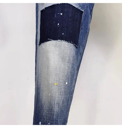 Street Fashion Men Jeans Retro Blue High Quality Elastic Skinny Fit Ripped Jeans Men Patched Designer Hip Hop Brand Pants Hombre