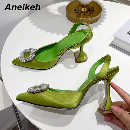 Brand Women Pumps Luxury Crystal Slingback High Heels Summer Bride Shoes Comfortable triangle Heeled Party Wedding Shoes