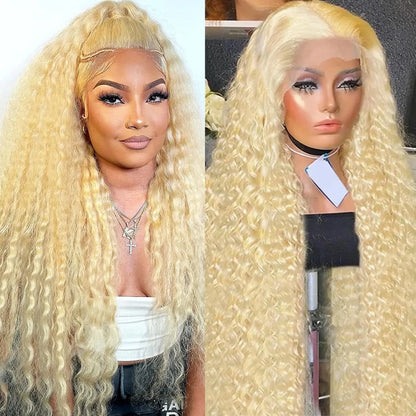 Lace Front Human Hair Wigs30 38 Inches Deep Wave Wigs 613 Honey Blonde Color 13x4 13x6 Lace Frontal Curly Wave Wigs For Woman