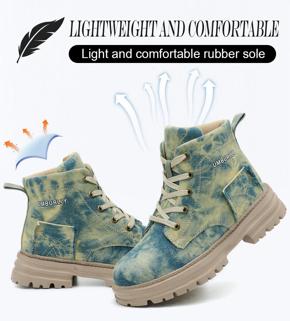 2025 New Fashion Women's Safety Shoes Smashing Steel Head Puncture Proof Kevlar Street Outdoor Light Women's Work Boots