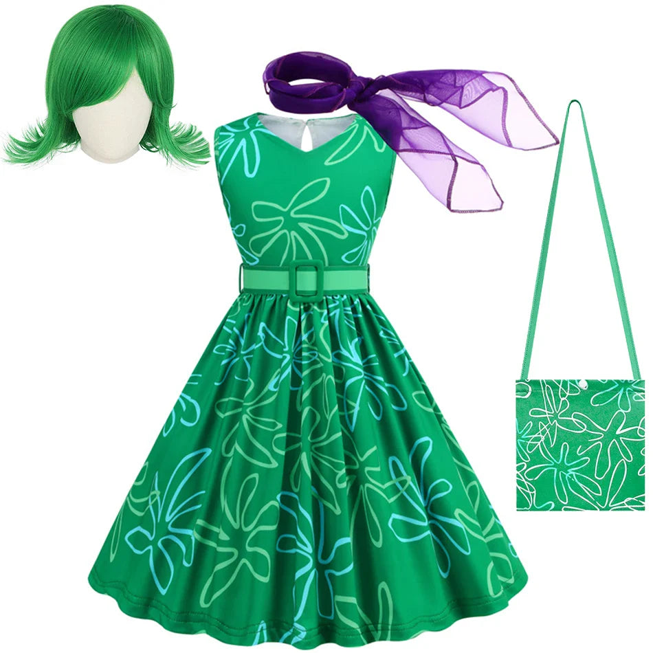 Inside Out Sadness Dress Girls Halloween Joy Cosplay Costume Children Cartoon Movie Role Play Print Frock Kid Fantasy Party Gown
