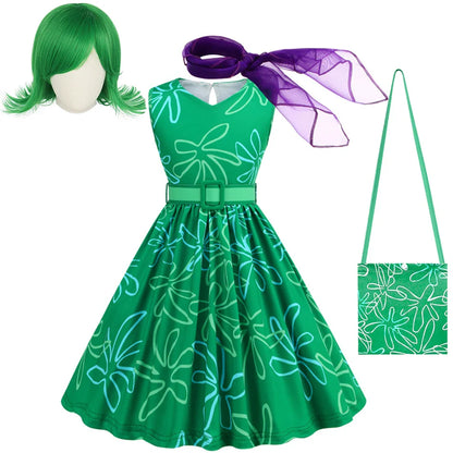 Inside Out Sadness Dress Girls Halloween Joy Cosplay Costume Children Cartoon Movie Role Play Print Frock Kid Fantasy Party Gown