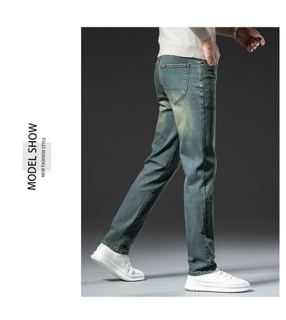 Premium Jeans Men's Autumn 2023 New Elastic High End Business Casual Old Vintage Straight Leg Jeans