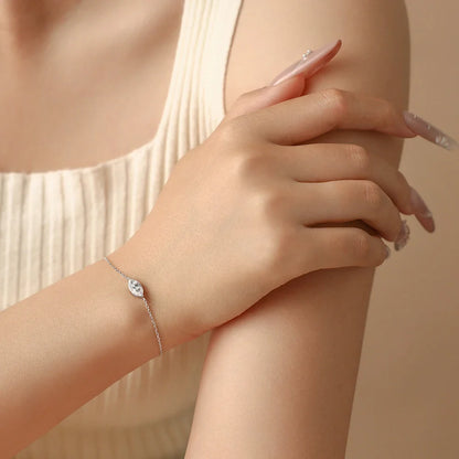 Marquise Cut 1ct Moissanite Bracelet S925 Silver Adjustable Cross-linked Chain Elegant Birthday Gifts Jewelry for Women