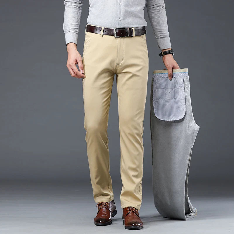 Winter Men Brand Fleece Pants Warm Cotton Business Thick Suit Casual Trousers Male Plush Formal Wear Pants 28-40