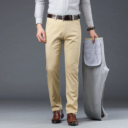Winter Men Brand Fleece Pants Warm Cotton Business Thick Suit Casual Trousers Male Plush Formal Wear Pants 28-40