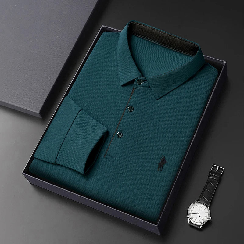 Spring and Autumn Pure Cotton Men's Long Sleeve Collar T-shirt Business Casual Fashion Comfortable Versatile Polo Shirt