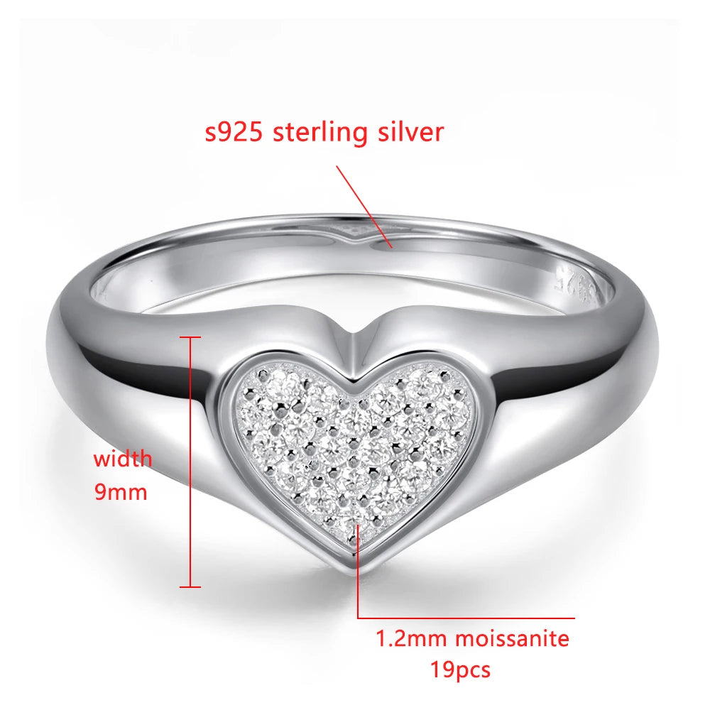 D VVS1 Heart Moissanite Engagement Ring 925 Sterling Silver Plated 18k White Gold Diamond Rings for Women Brithday Gift