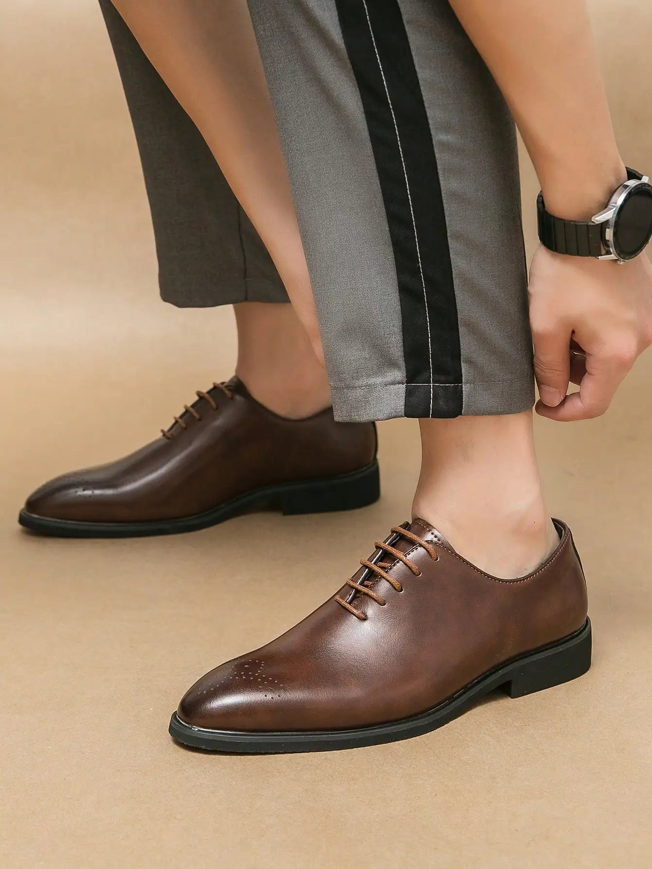 Classic Dress Leather Men Derby Shoes Formal Pointed Toe Business Leather Shoes Oxford Lace Up Anti SlipOffice Daily Shoes