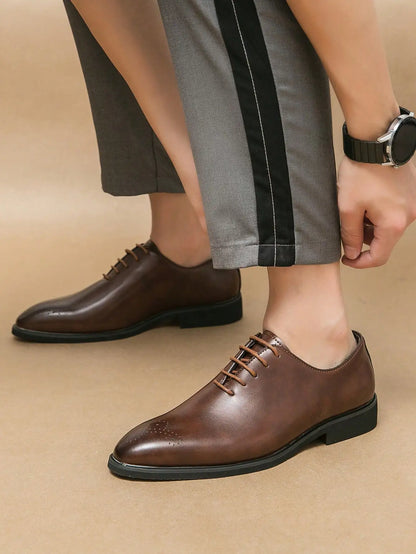 Classic Dress Leather Men Derby Shoes Formal Pointed Toe Business Leather Shoes Oxford Lace Up Anti SlipOffice Daily Shoes