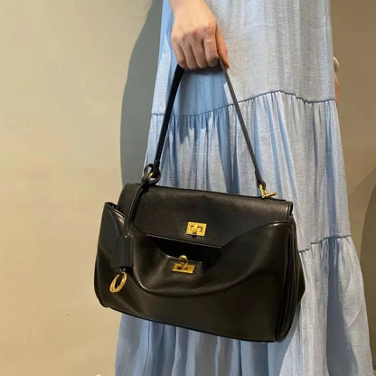 1pc Luxury Calfskin Woman Shoulder Bags Autumn Winter Genuine Leather Women Totes Fashion portable Gold Buckle Women HandBags