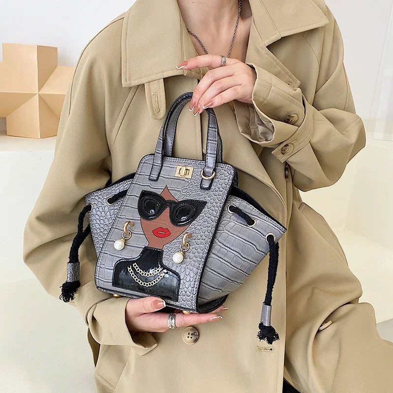 Cartoon Girl Handbag High Quality PU Leather Shoulder Bag for Women Pearl Crossbody Bag Designer Messenger Bag Female Satchel