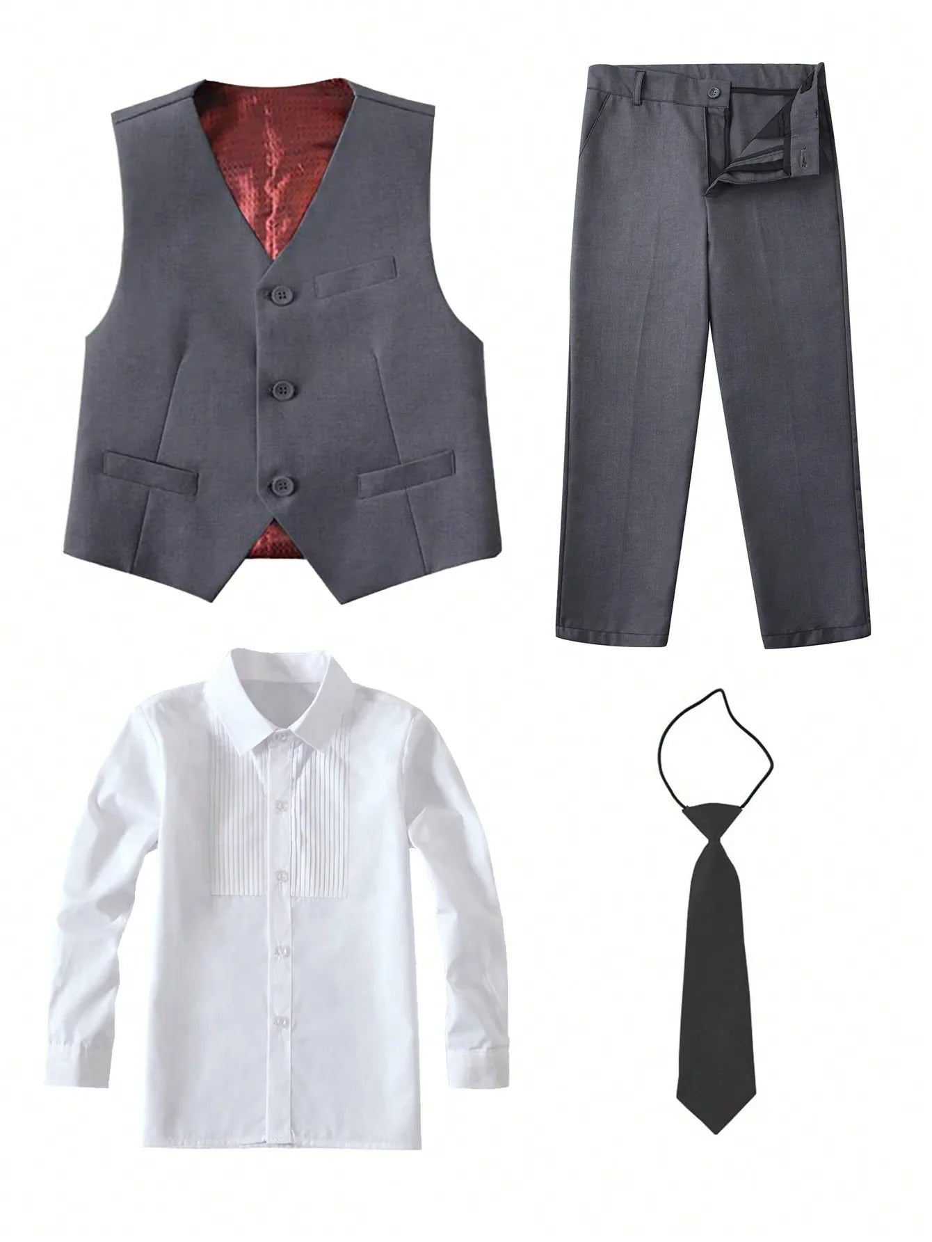 4pcs/set Boys' Suit Set With Pants, Vest, Shirt And Tie School Uniforms