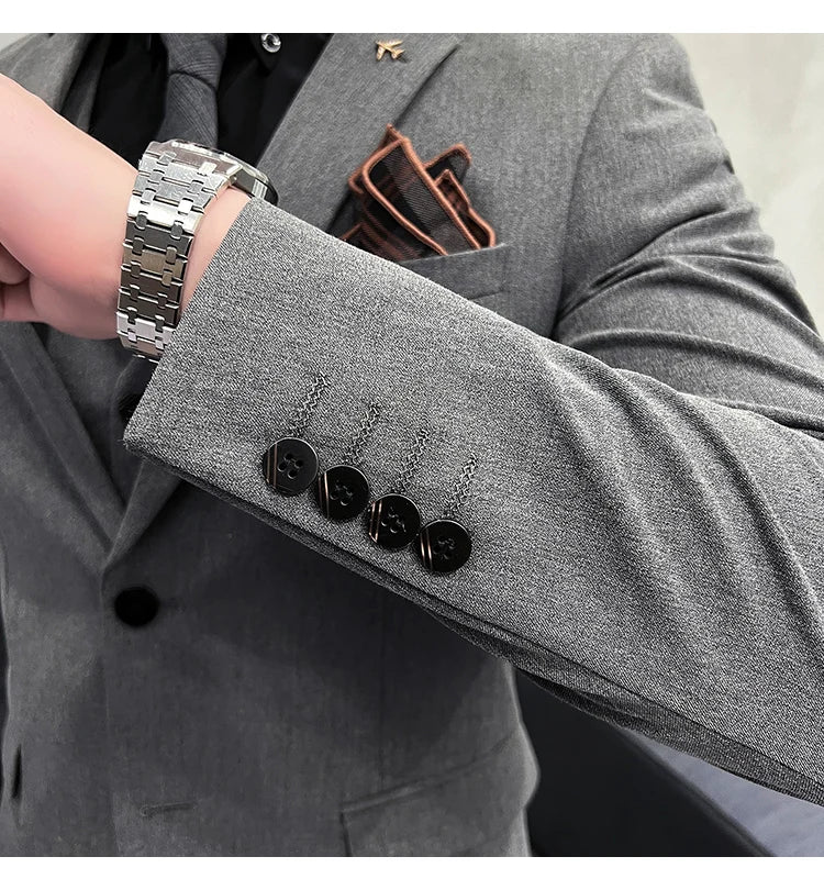 ( Blazer + Vest + Pants ) Boutique Fashion Solid Color Men's Slim Casual Business Suit Three-piece Set Groom Wedding Dress Party