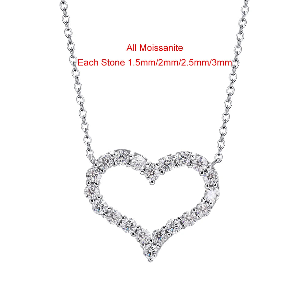 D Color Heart Shape Moissanite Diamond Jewelry Set for Women 925 Sterling Silver Pendant Necklace Stud Earrings Wedding Jewelry