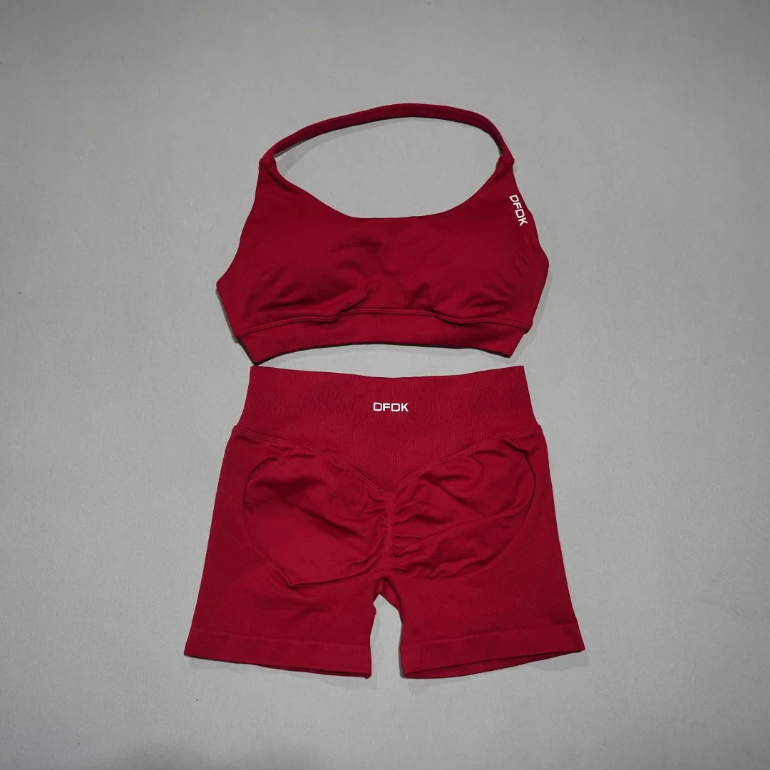 Women's Fashion 2 Piece Sports Set Lace Up Sports Bra Seamless Shorts Leggings Yoga Gym Fitness Running Tracksuit