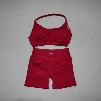 Women's Fashion 2 Piece Sports Set Lace Up Sports Bra Seamless Shorts Leggings Yoga Gym Fitness Running Tracksuit