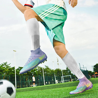 Double Star 2026 New High-Top AG Soccer Boots, Long Studs, for Teenagers, Primary School Students, Adults and Kids, Match & Trai