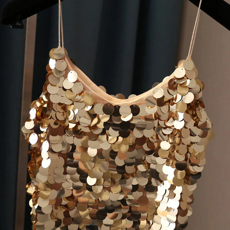 Fashion Women Sequined Tank Top New Sexy V Neck Strap Camis Club Girls Sequin Sleeveless Short Camisole Vest Tops SF792
