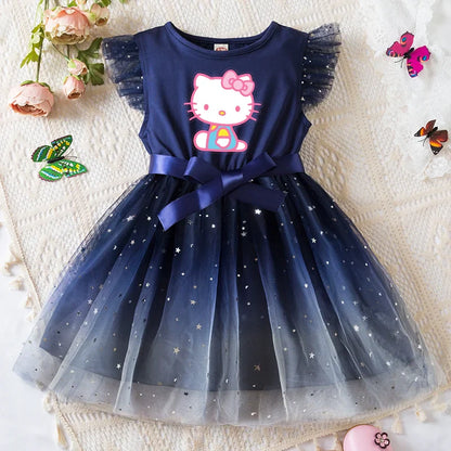 Girls Sequin Tutu Dress with Bow Flutter Sleeves Summer Princess Party Outfit for Toddler Kids 2-6 Years