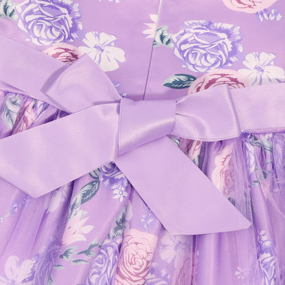 Cross-border special summer burst dress girls printed waist wedding dress flower girl short-sleeved princess puffy skirt