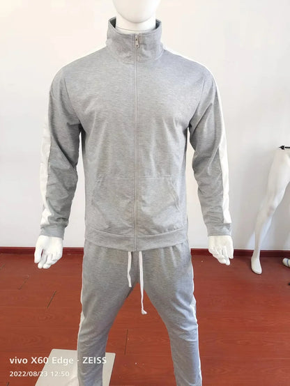 2025 Spring Autumn Men's 2-Piece Set Color Blocking Zipper Stand Collar Casual Sports Jacket Sweatshirt Trousers Suit