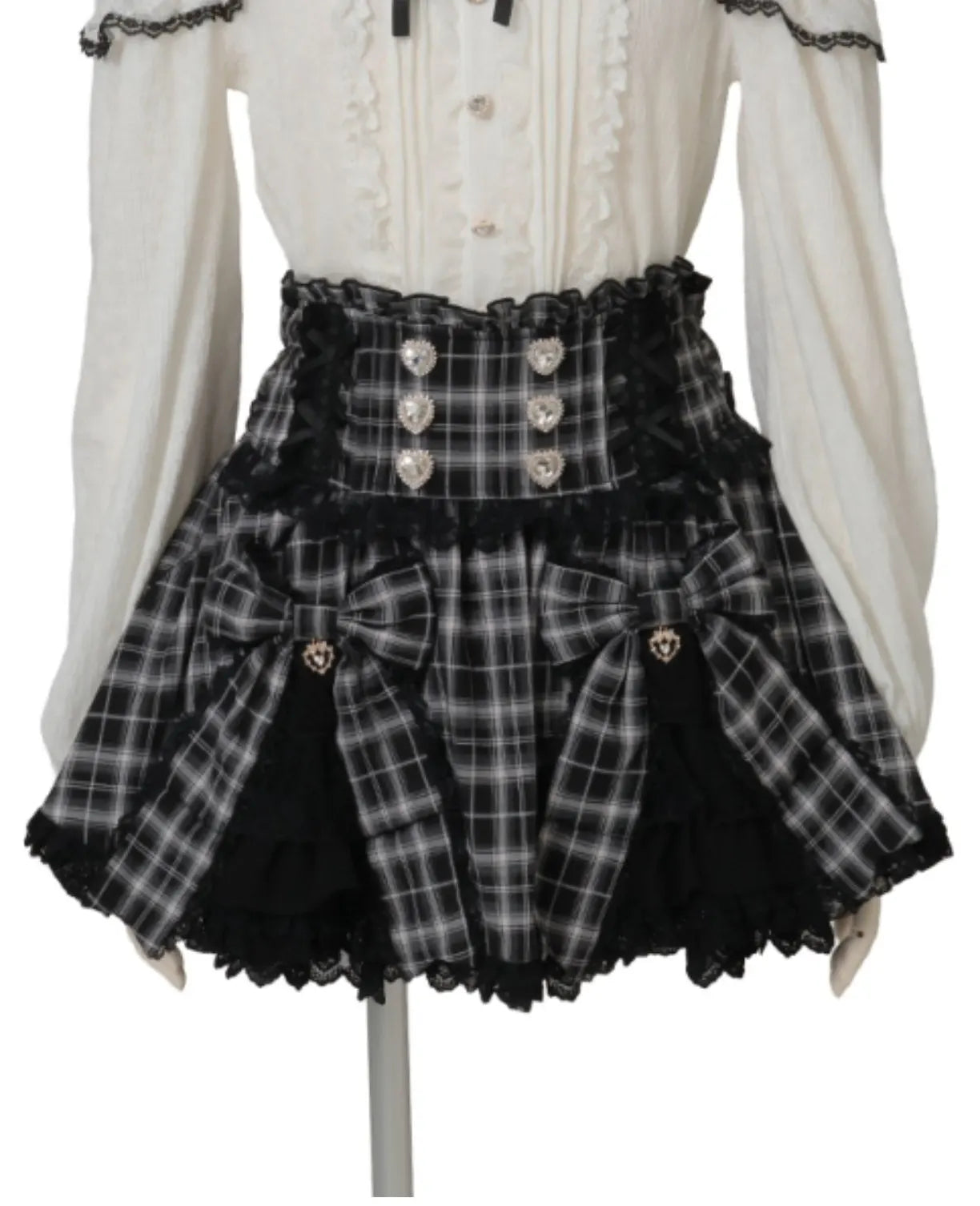 Liz Japanese New 2026 Spring Sweet Girl Heart Buckle Double Bow Lace Patchwork High-waisted Kawaii Elegant Princess Short Skirt