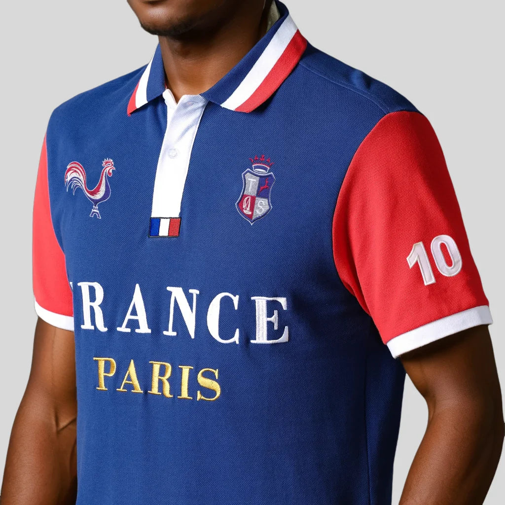 Men's polo shirt Paris France embroidery stitching color contrast classic fashion original design polo collar pure cotton