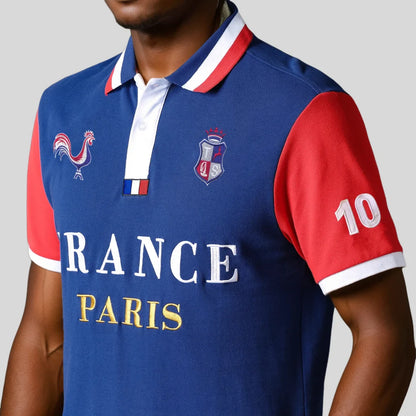 Men's polo shirt Paris France embroidery stitching color contrast classic fashion original design polo collar pure cotton