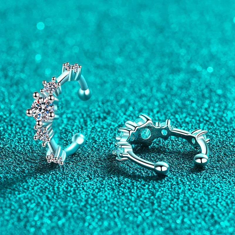 Full Moissanite Clip Earrings Women Luxury Quality Hip Hop Party S925 Sterling Silver with White Gold Plated Hoop Earring